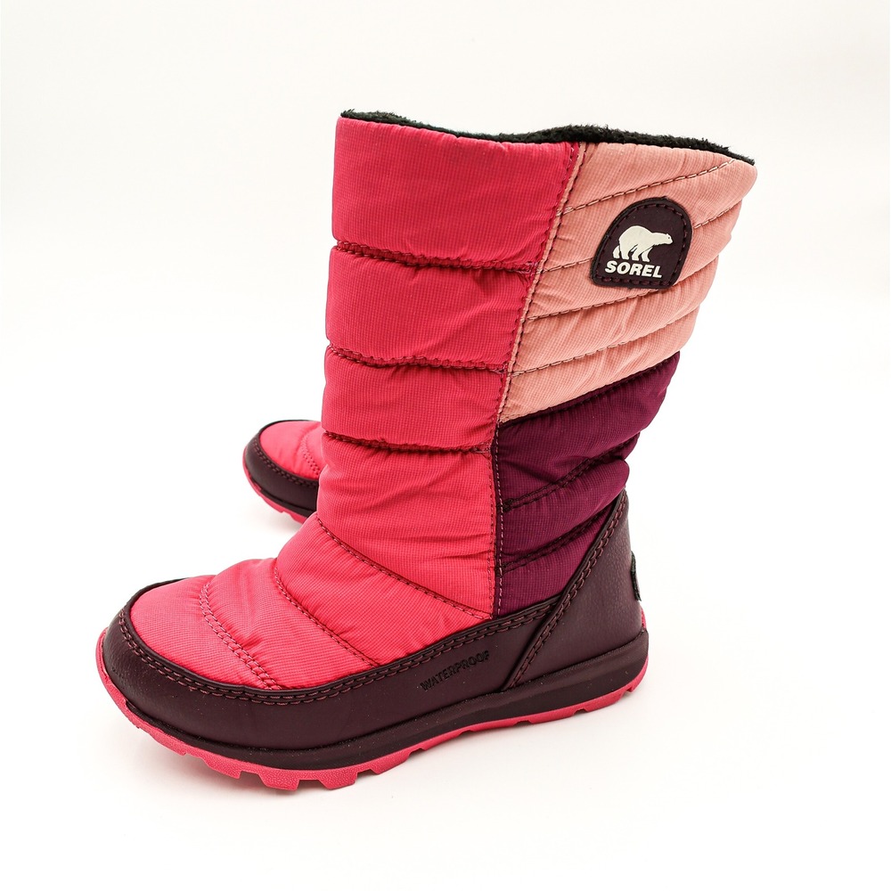 Sorel Childrens Whitney Mid Snow Boots Pink Burgundy Waterproof Quilted Winter